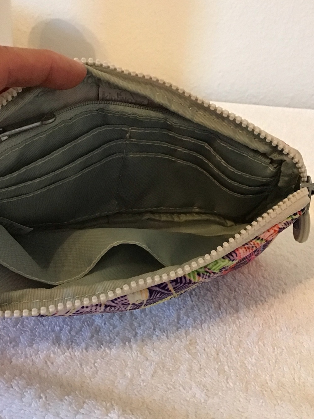 Kipling Purple Multicolor Leaf-Print Wristlet Zipper - Picture 2 of 3